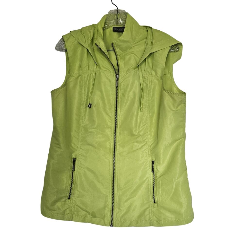 Additions By Chicos Medium Lime Neon Green Hooded Sleeveless Full Zip Jacket Y2K